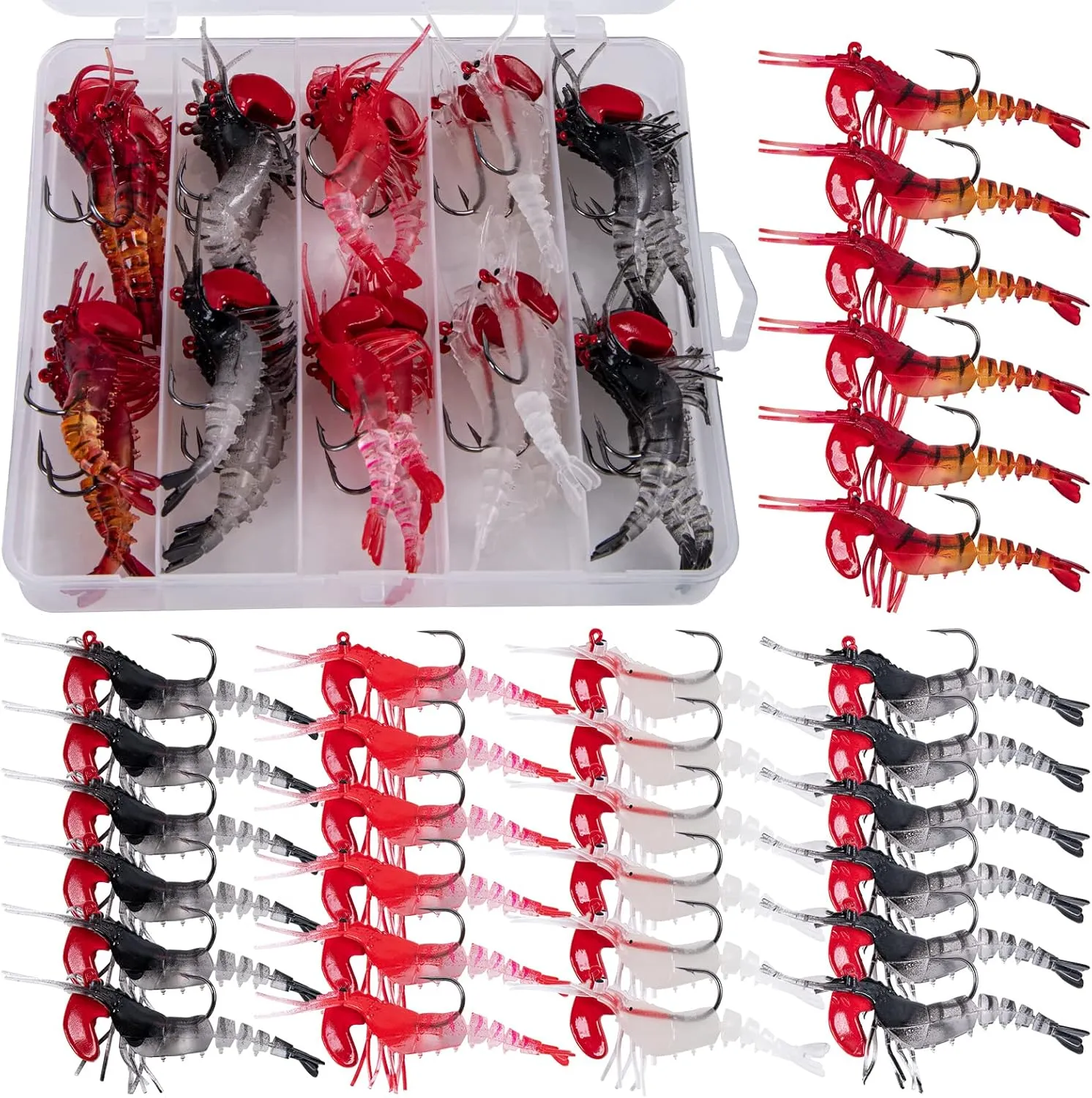 Goture Soft Shrimp Lures,Lead Head Shrimp Bait with Sharp Hooks for Freshwater Saltwater Trout Bass Salmon Crappie Walleye Pike Perch,10pcs/15pcs/30pcs Shrimp Lures with Fishing Tackle Box