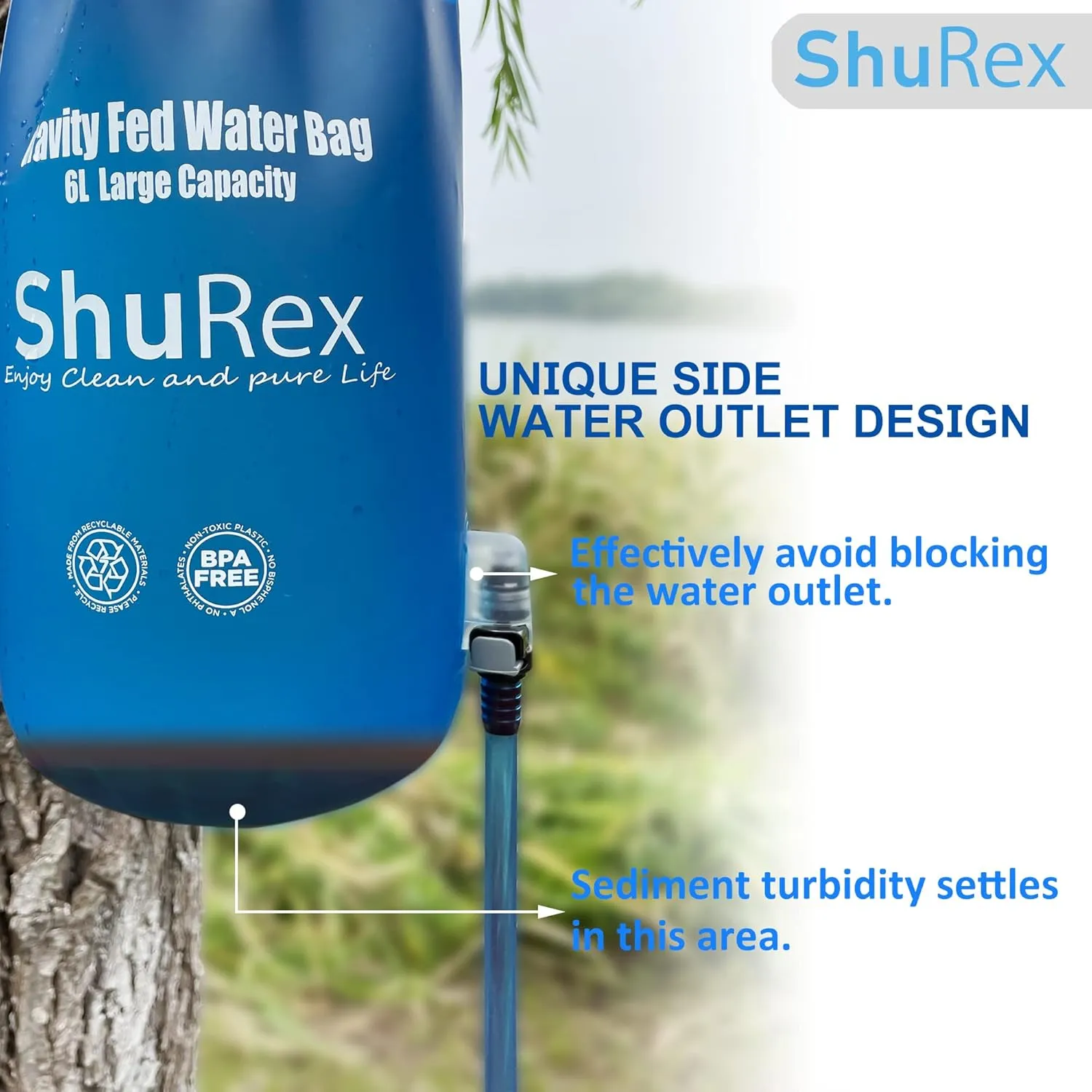 Gravity-Fed Water Bag for Sawyer Survival Water Filter Straw, 1.5 Gal Large Gravity Water Bladder Compatible with LifeStraw and Other Water Filter Straw, Foldable, BPA-Free (6L)