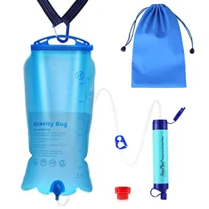 Gravity Water Filter, Portable Gravity-Fed Water Purifier with 3L Gravity Bag, Tree Strap, BPA Free Survival Gear and Equipment for Camping Hiking Emergency Preparedness