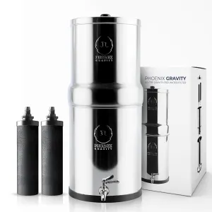 Gravity Water Filter System - 1.5 Gallons NSF Certified AISI 304 Stainless Steel Countertop Water Filter System with 2 Smart (Black) Carbon Filter Elements & Free Stainless Steel Water Spigot (1.5G)