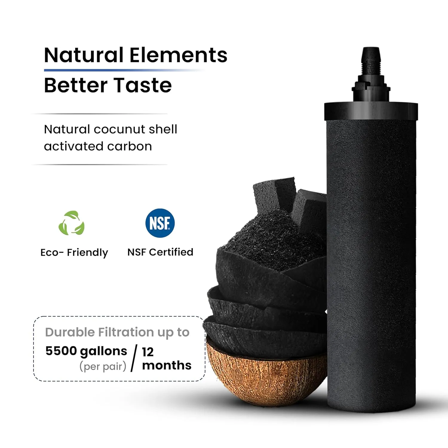 Gravity Water Filter System - 3.25 Gallons NSF Certified AISI 304 Stainless Steel Countertop Water Filter System with 2 Smart (Black) Carbon Filter Elements & Free Stainless Steel Water Spigot (3.25G)