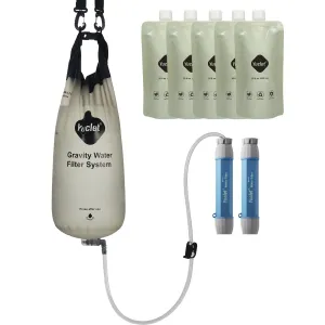 Gravity Water Filter System for Hiking, Camping, Travel, and Emergency Preparedness (1 Gravity Bag, 2 Water Filter Straw, 5 Squeezable Water Pouch)