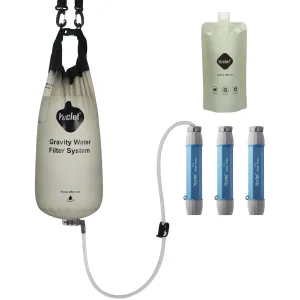 Gravity Water Filter System for Hiking, Camping, Travel, and Emergency Preparedness (1 Gravity Bag, 3 Water Filter Straw, 1 Squeezable Water Pouch)