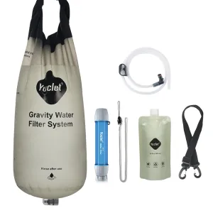 Gravity Water Filter System w/ 2-Gal Bag & 0.1-Micron Water Filter Straw, Gravity-Fed Water Filtration System Water Purifier Survival for Camping, Backpacking, Hiking & Emergency Preparedness