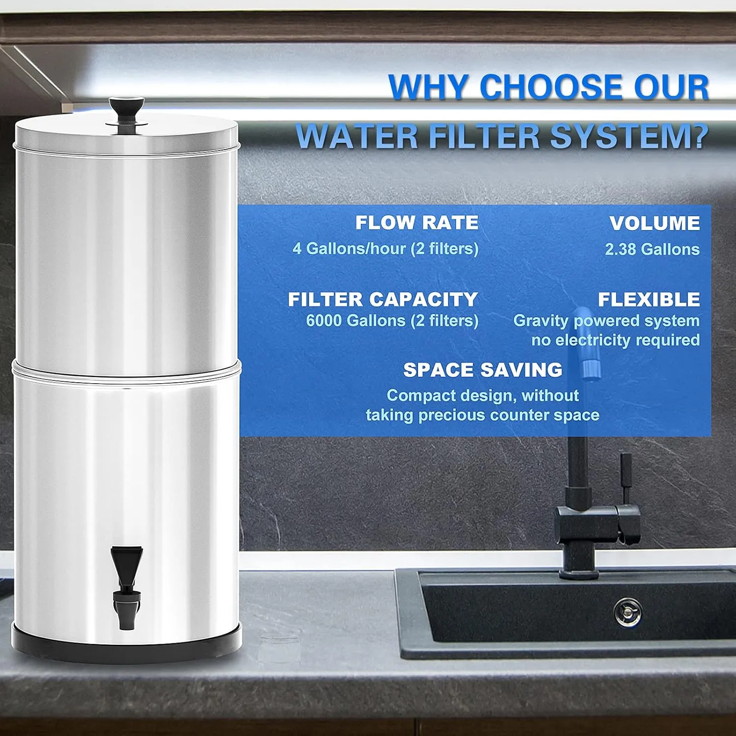 Gravity Water Filter System Water Filtration Bucket for Home Camping Hiking Emergency Preparedness