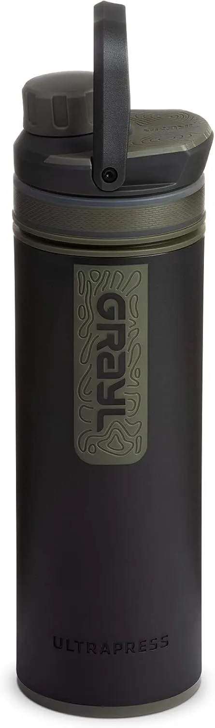 GRAYL UltraPress Water Purifier & Filter Bottle for Hiking, Backpacking, and Travel (Camp Black)