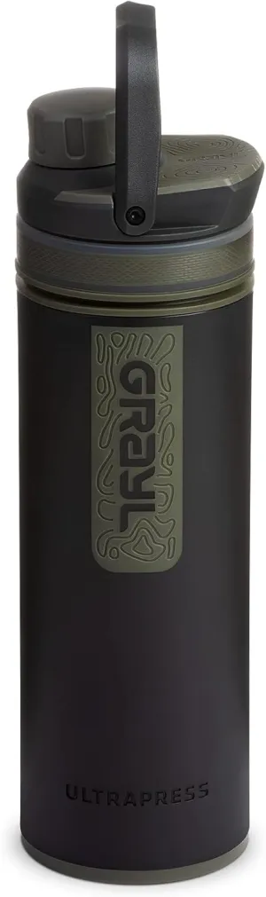 GRAYL UltraPress Water Purifier & Filter Bottle for Hiking, Backpacking, and Travel (Camp Black)
