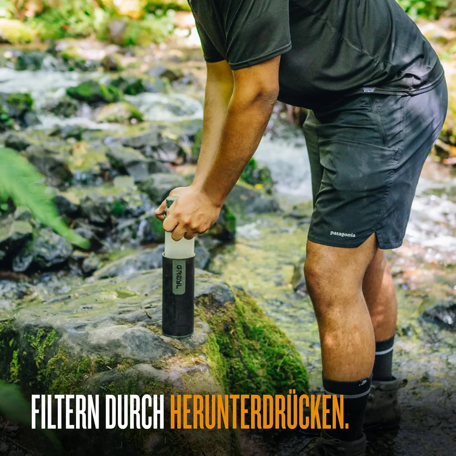GRAYL UltraPress Water Purifier & Filter Bottle for Hiking, Backpacking, and Travel (Camp Black)