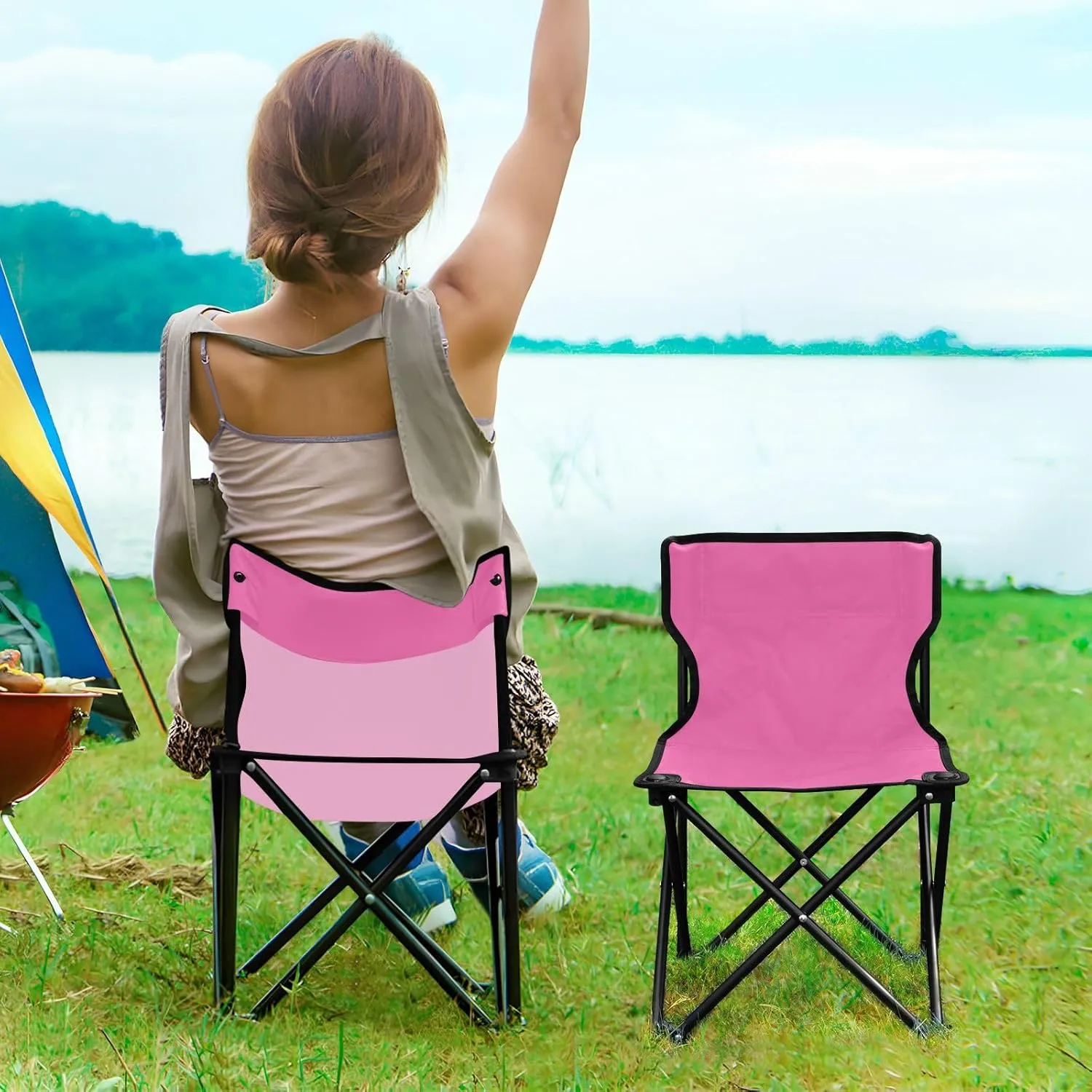 Gredecor Camping Chairs,Hot Pink Lightweight and Supportive Chairs and Lightweight Individuals - Compact, Durable, and Portable - Ideal for Camping, Hiking, Beach, and Picnics - Carry Bag