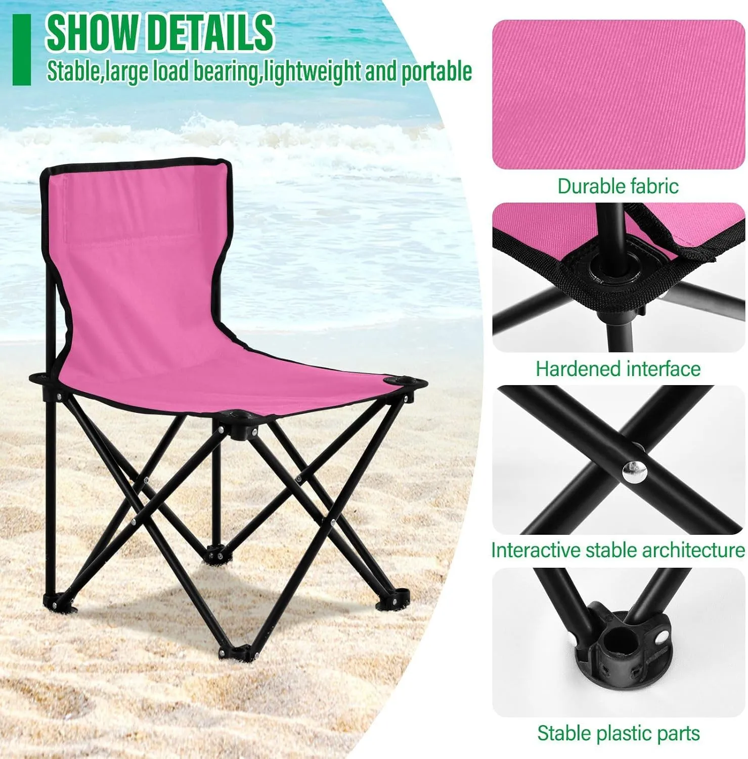 Gredecor Camping Chairs,Hot Pink Lightweight and Supportive Chairs and Lightweight Individuals - Compact, Durable, and Portable - Ideal for Camping, Hiking, Beach, and Picnics - Carry Bag