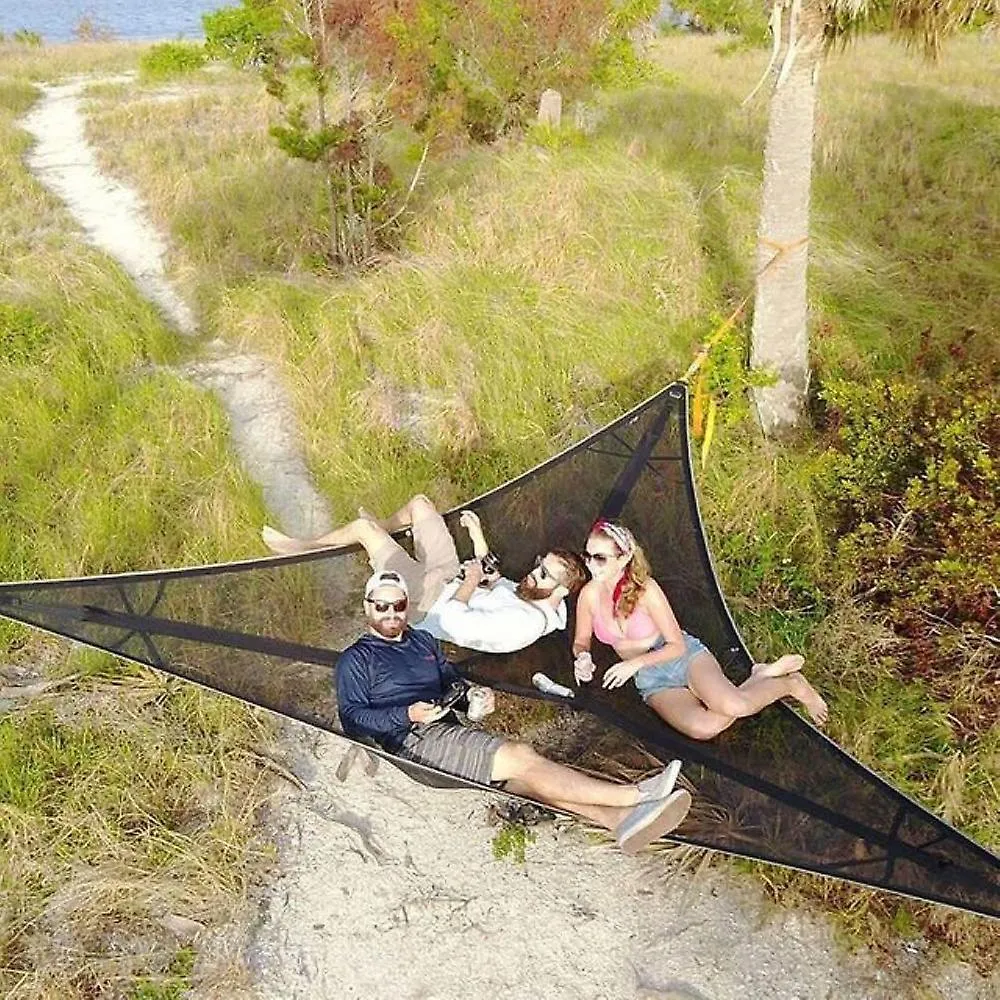 Green Aerial Camping Hammock 3 Point Design Multi Person Portable Hammock LC1057