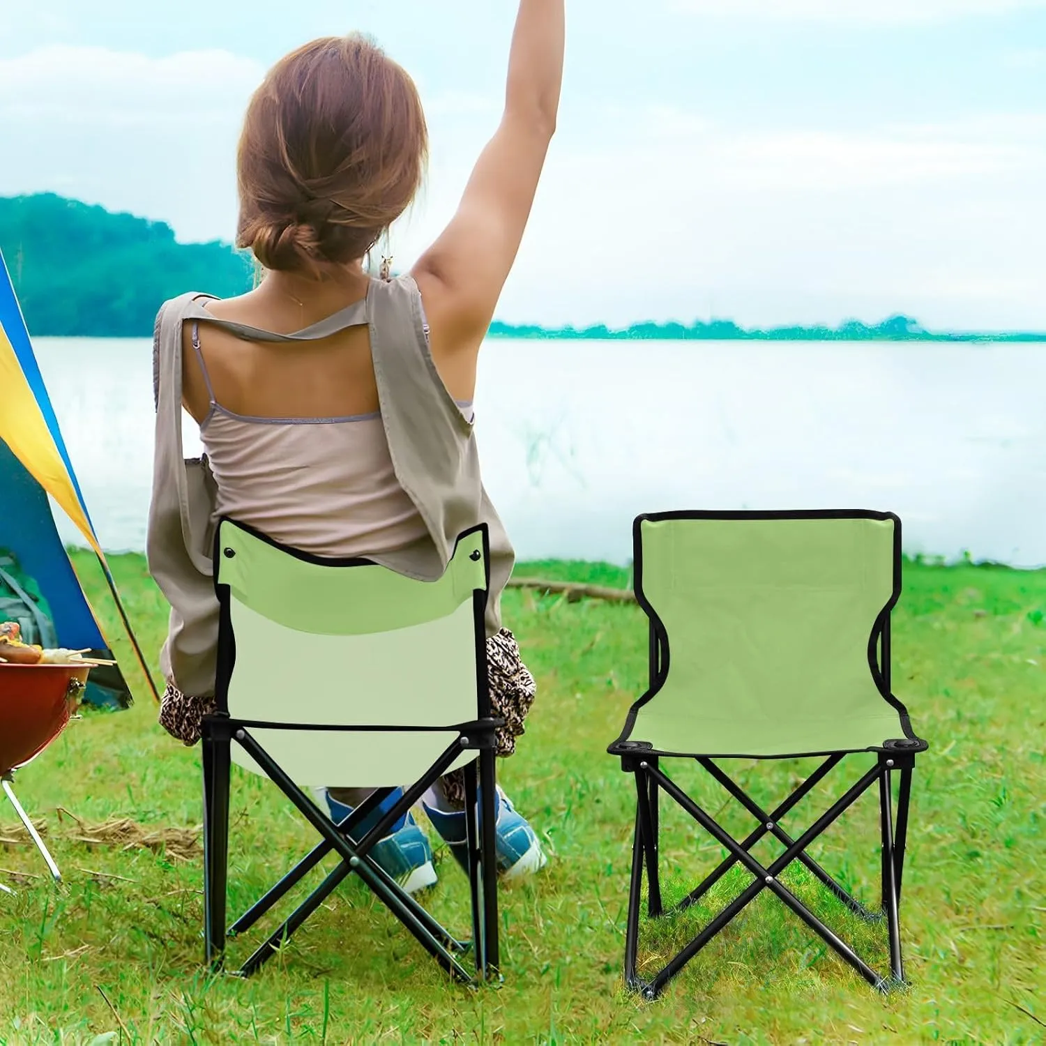 Green Camping Chair for Adults Folding Chair Portable Chair Camp Chair for Barbeques Sporting Event