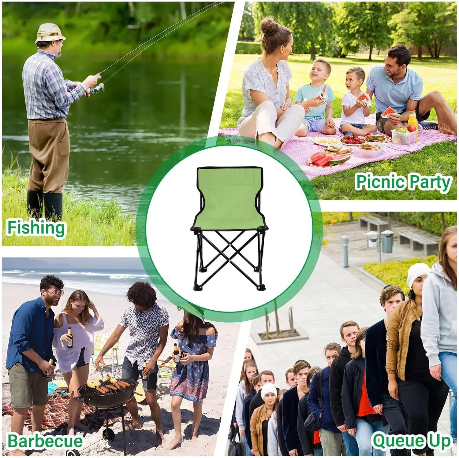 Green Camping Chair for Adults Folding Chair Portable Chair Camp Chair for Barbeques Sporting Event