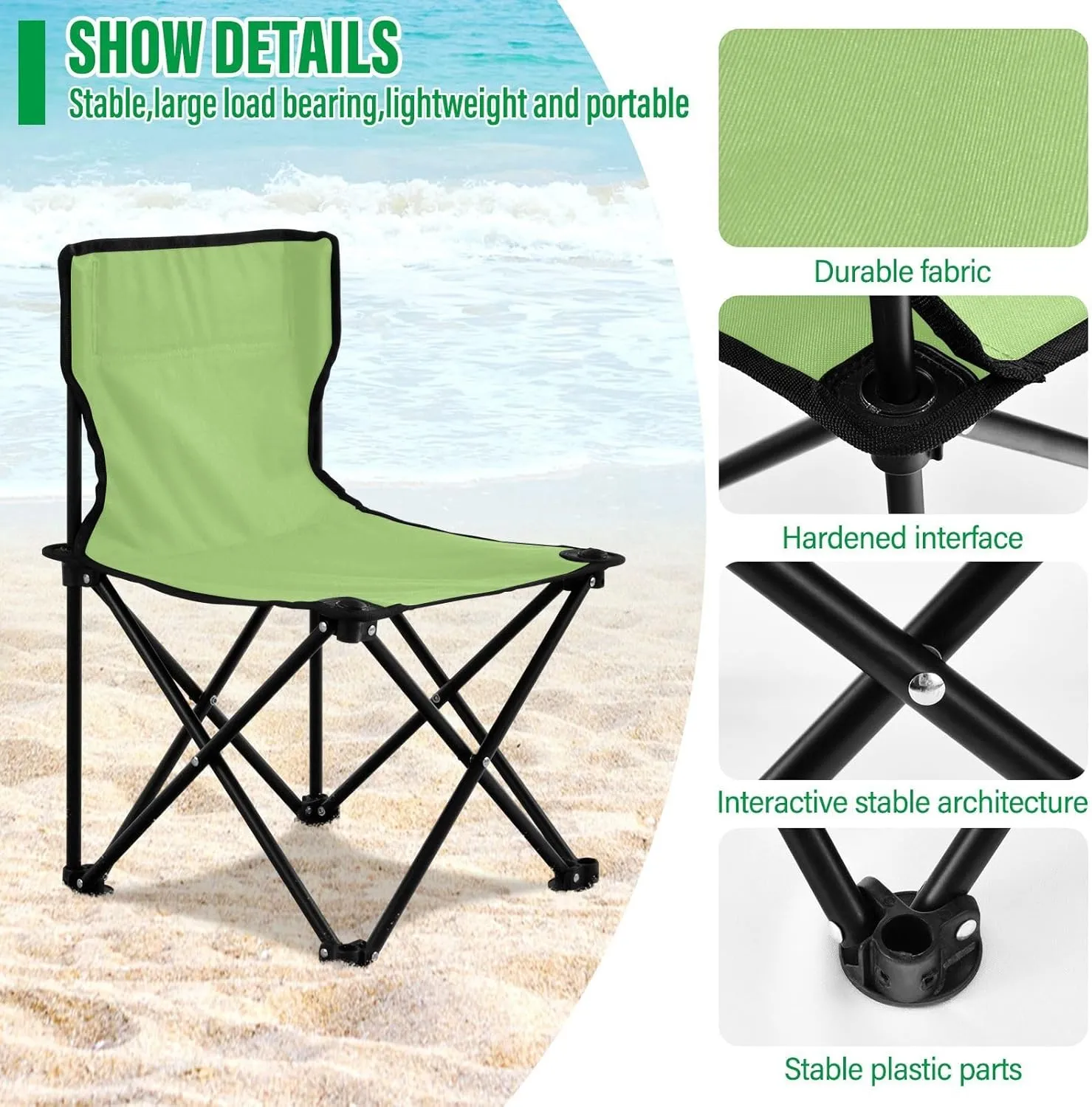 Green Camping Chair for Adults Folding Chair Portable Chair Camp Chair for Barbeques Sporting Event