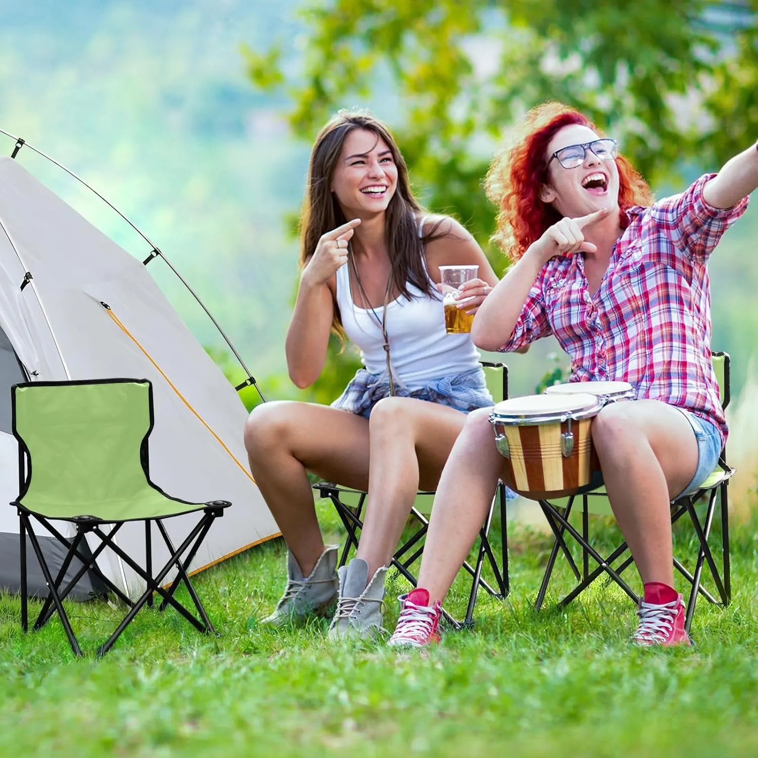 Green Camping Chair for Adults Folding Chair Portable Chair Camp Chair for Barbeques Sporting Event
