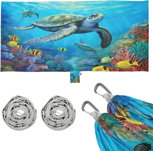 Green Sea Turtle Camping Hammock, Single Portable Hammocks with Tree Straps & Attached Carry Bag, 330Lbs Capacity Perfect for Outside Indoor Hiking Beach Backpack Travel