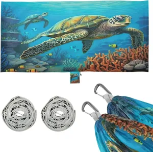 Green Sea Turtle Camping Hammock, Single Portable Hammocks with Tree Straps & Attached Carry Bag, 330Lbs Capacity Perfect for Outside Indoor Hiking Beach Backpack Travel