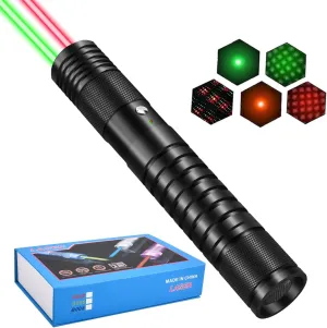 Green with Red 2 in 1 Laser Pointer High Power, Tactical Flashlights with Red and Green Laser Pointer Long Range Visible Beam with Star Cap Adjustable Focus Suitable for Presentation