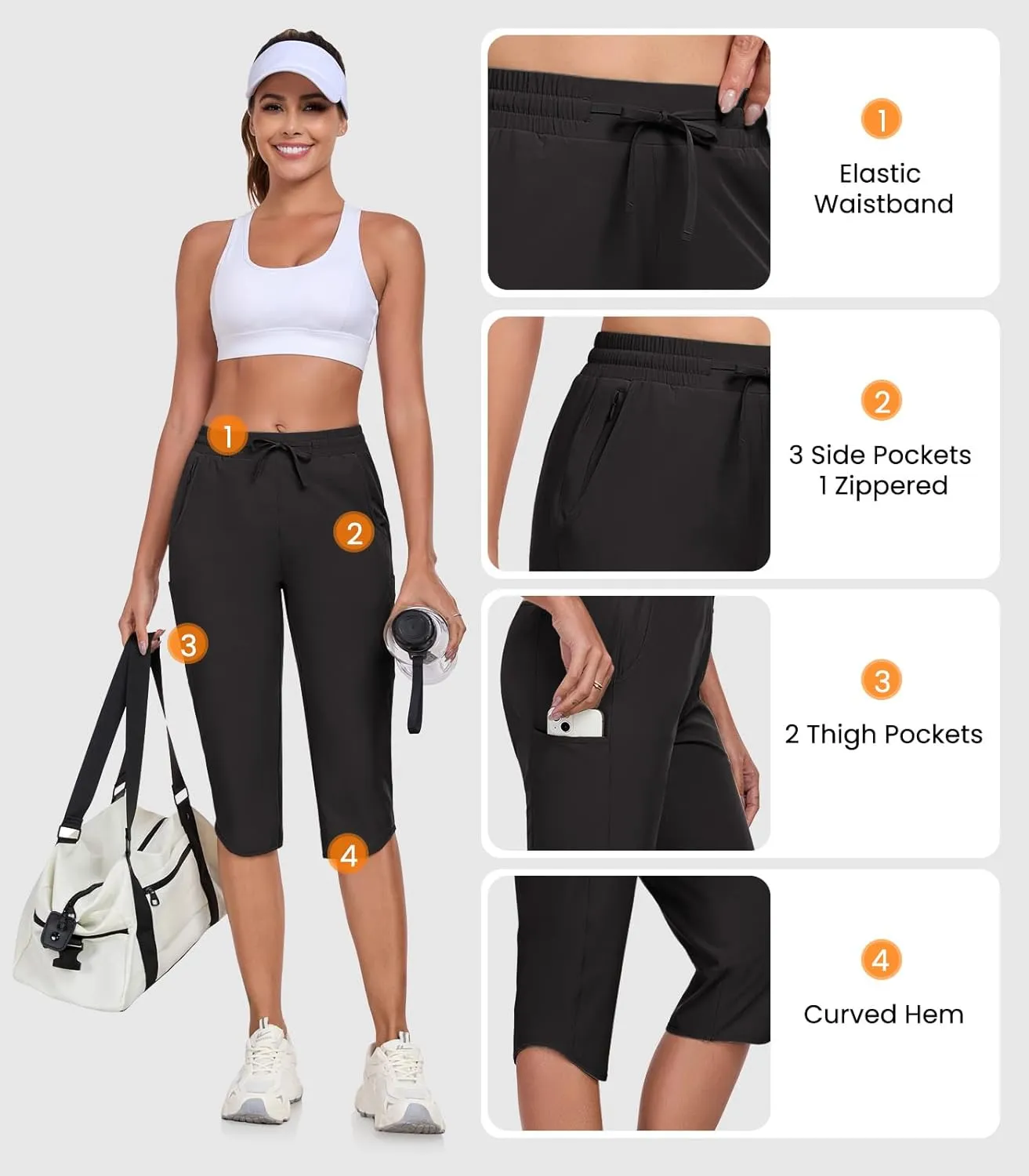 GymBrave Women's Capri Pants with 6 Pockets Quick Dry Lightweight Cargo Hiking Capris Outdoor Casual Travel