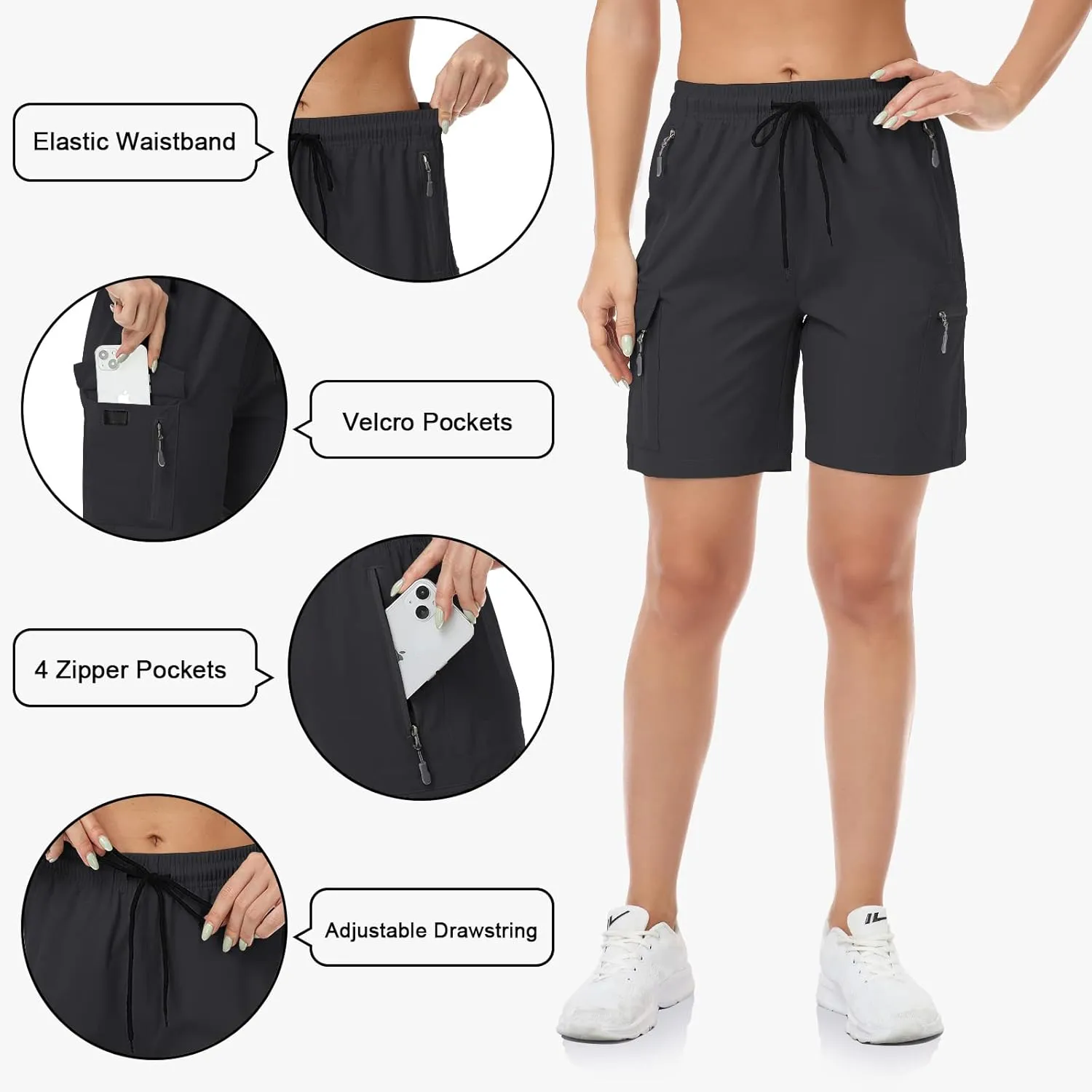 GymBrave Women's Hiking Shorts Quick Dry Lightweight Cargo Shorts for Outdoor Athletic Travel with Pockets