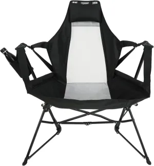 Hammock Camping Chair, Folding Portable Rocking Chair, Aluminum Alloy Adjustable Back Swinging Chair with Pillow Cup Holder, Recliner with Carry Bag for Outdoor Travel Lawn Backyard, Black