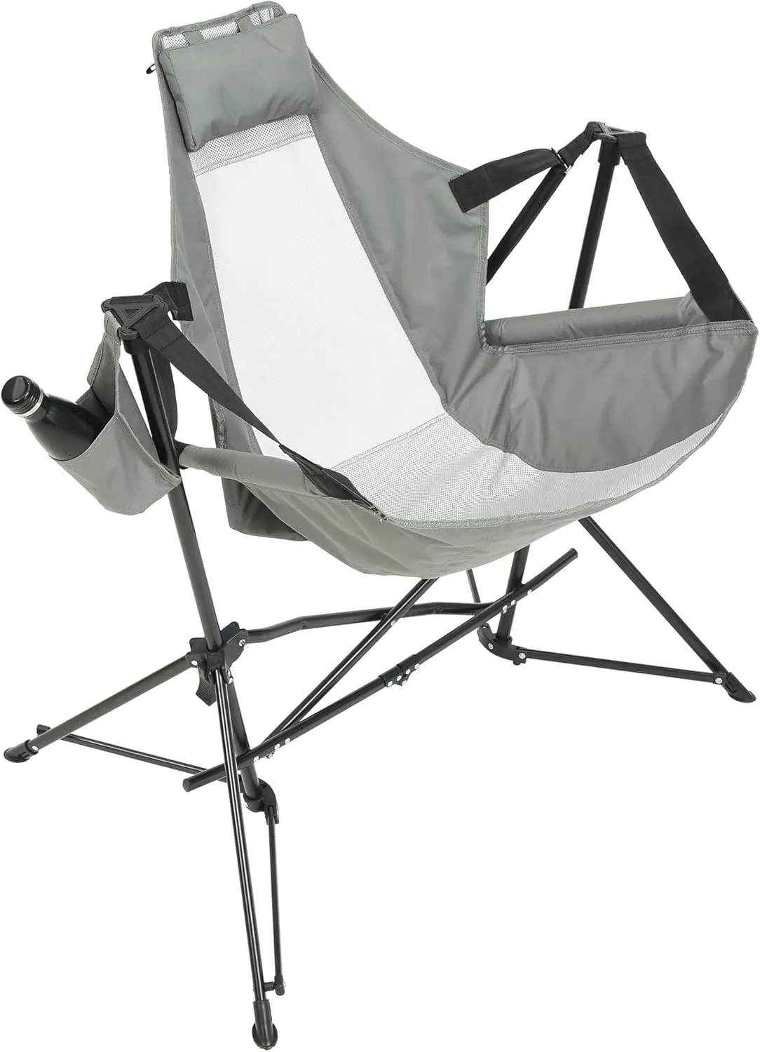Hammock Camping Chair, Folding Portable Rocking Chair, Aluminum Alloy Adjustable Back Swinging Chair with Pillow Cup Holder, Recliner with Carry Bag for Outdoor Travel Lawn Backyard, Grey (2pcs)