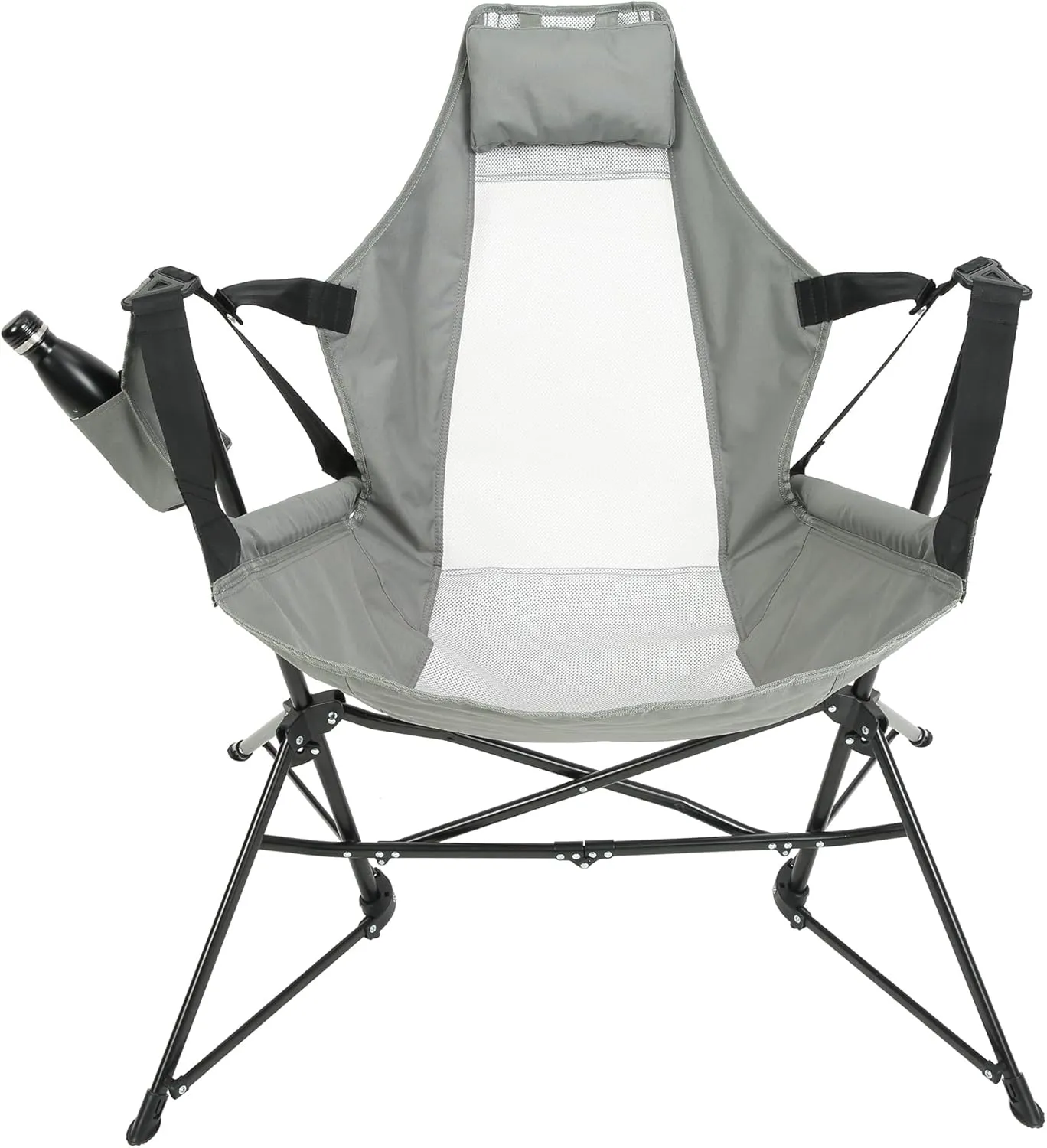 Hammock Camping Chair, Folding Portable Rocking Chair, Aluminum Alloy Adjustable Back Swinging Chair with Pillow Cup Holder, Recliner with Carry Bag for Outdoor Travel Lawn Backyard, Grey (2pcs)