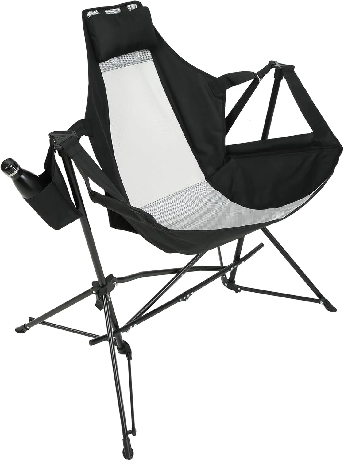 Hammock Camping Chair, Folding Portable Rocking Chair, Aluminum Alloy Adjustable Back Swinging Chair with Pillow Cup Holder, Recliner with Carry Bag for Outdoor Travel Lawn Backyard