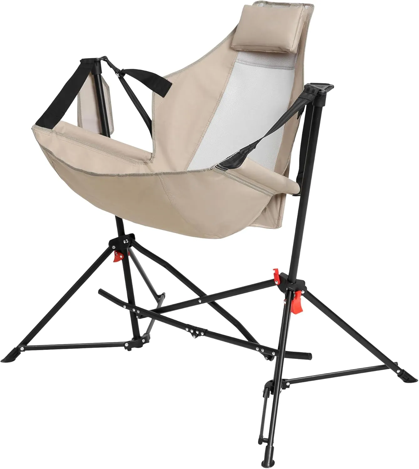 Hammock Camping Chair Set of 2 - Folding Portable Rocking Chair with Adjustable Aluminum Alloy Back, Pillow, and Cup Holder - Perfect for Outdoor Travel, Lawn, Backyard (Khaki)