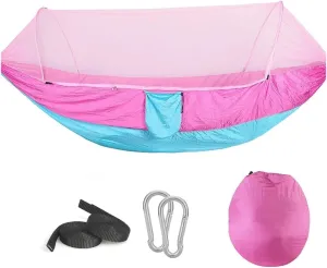 Hammock Camping Equipment Shelters Outdoor Garden Swings Furniture Survival Travel Garden Furniture Sets Hanging Hammock Mosquito Net Camping Essentials(Pink and Blue)