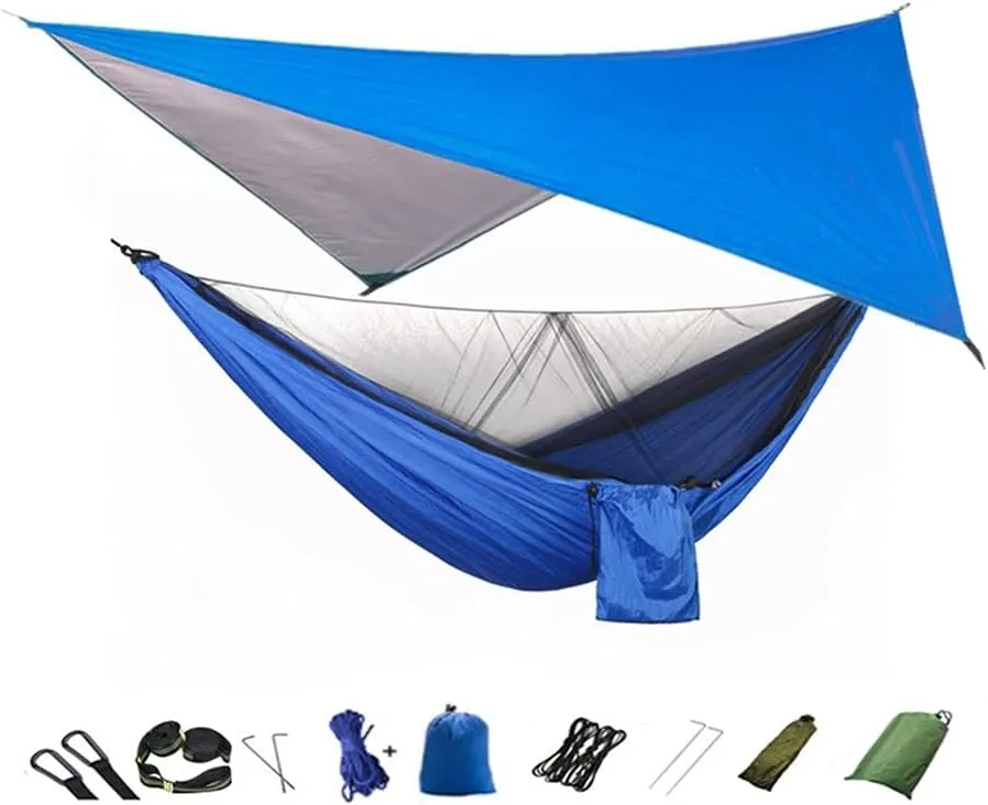Hammock Camping Hammock with Mosquito Net and Rain Fly Tarp,Portable Parachute Tree Hammock Nylon Swing Hammocks Sun Shelter Rain Fly Swing