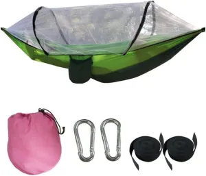 Hammock Camping Hammock, with Mosquito Net Portable Double Single Hammocks with Bug Insect Net Quick Opening Brace Camping Outdoor Hammock (Color : Light Blue) (Dark Green)
