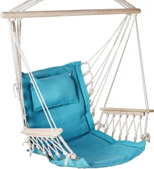 Hammock Chair Hanging Rope Swing, *12 Patterns, Quality Comfortable and Breathable Fabric - Indoor/Outdoor - Aqua Blue