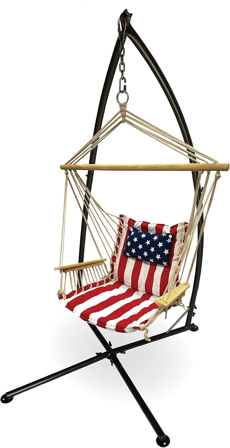 Hammock Chair Hanging Rope Swing, *12 Patterns, Quality Comfortable and Breathable Fabric - Indoor/Outdoor - Red, White and Blue