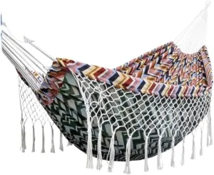 Hammock Double Anti-Rollover Canvas Hammock Outdoor Products Portable Widened Swing Retro Geometric Nordic Style Hammock Hammock Outdoor(F)