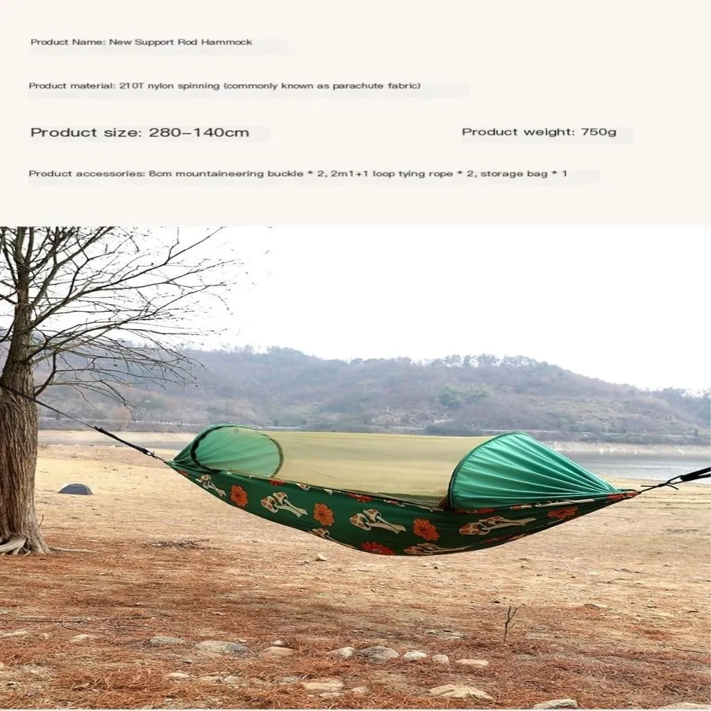Hammock Double Automatic Quick-Open Pole Double-Layer Hammock with Sunshade Outdoor Camper Double Hammock with Mosquito Net Hammock Outdoor(B)