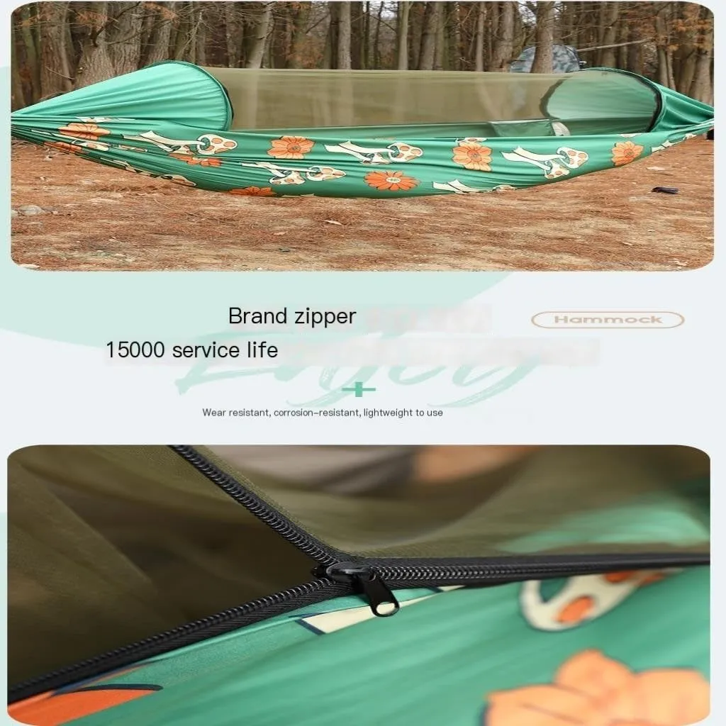 Hammock Double Automatic Quick-Open Pole Double-Layer Hammock with Sunshade Outdoor Camper Double Hammock with Mosquito Net Hammock Outdoor(B)