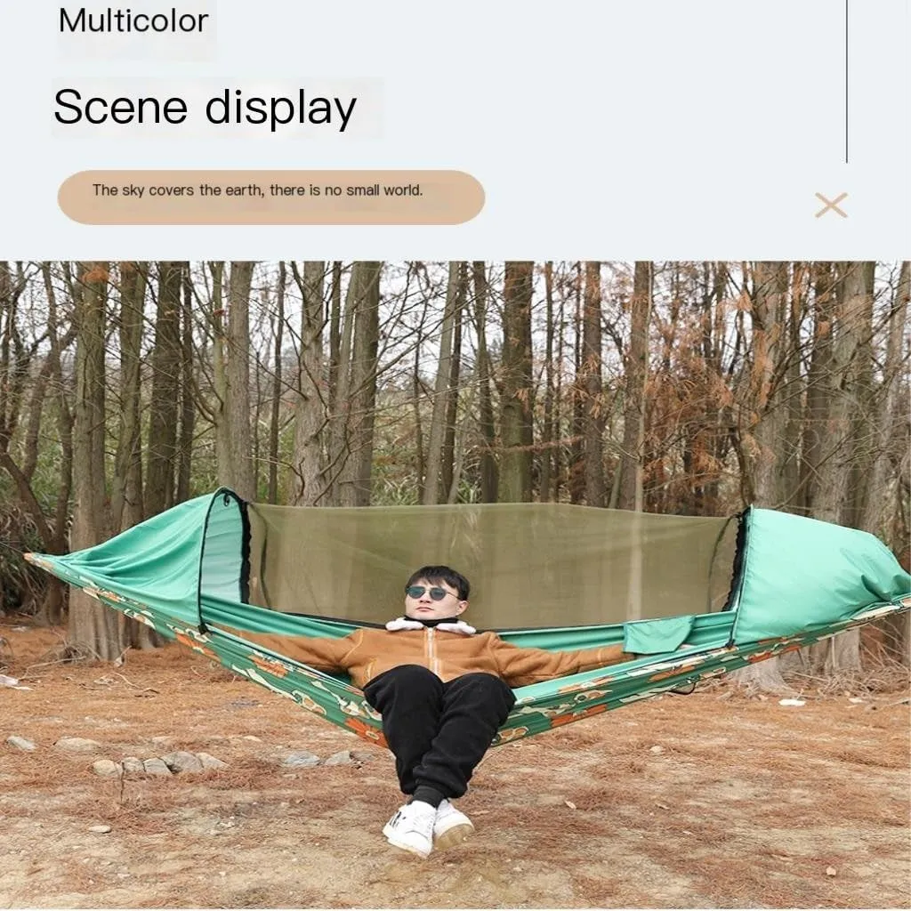 Hammock Double Automatic Quick-Open Pole Double-Layer Hammock with Sunshade Outdoor Camper Double Hammock with Mosquito Net Hammock Outdoor(B)