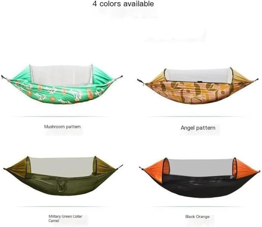 Hammock Double Automatic Quick-Open Pole Double-Layer Hammock with Sunshade Outdoor Camper Double Hammock with Mosquito Net Hammock Outdoor(B)