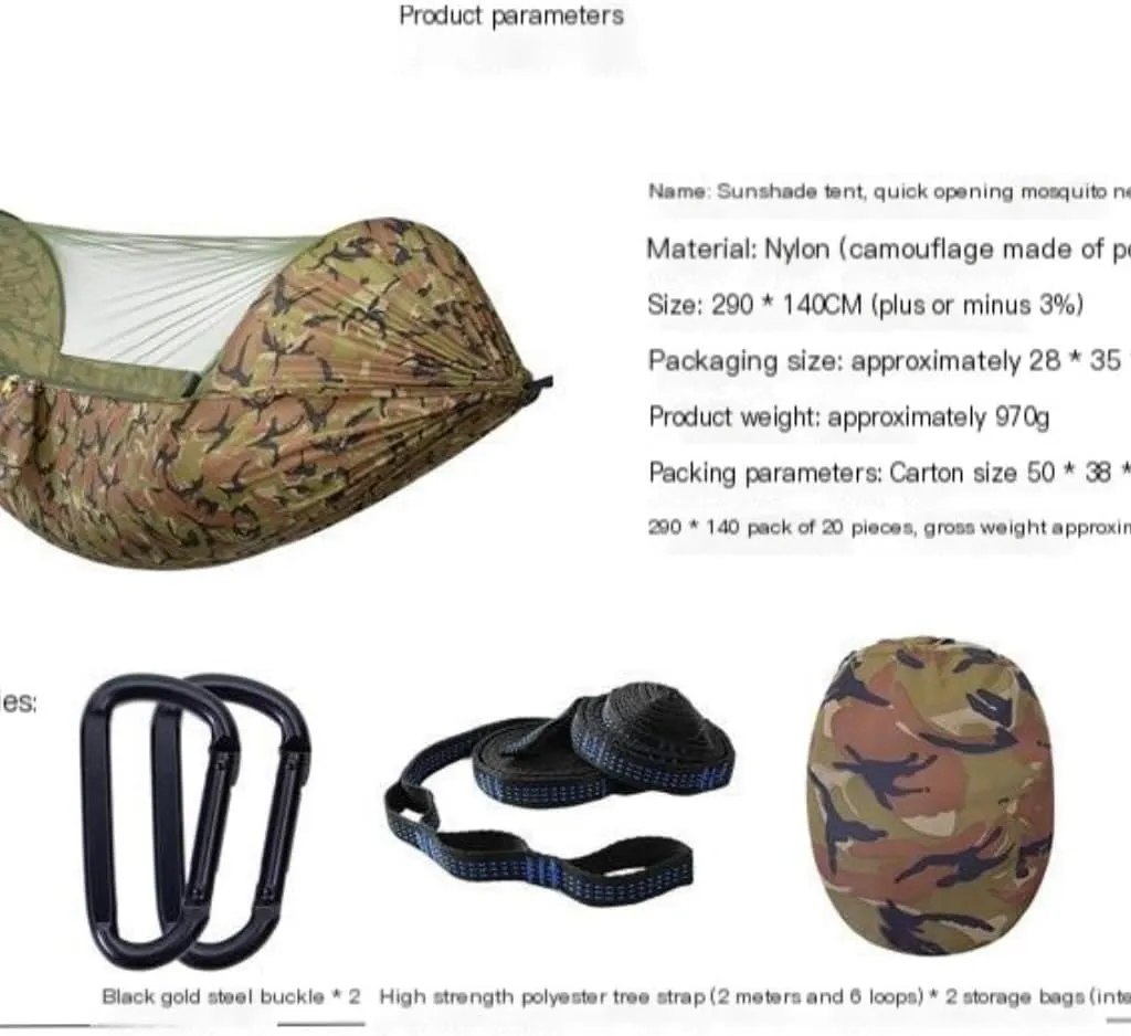Hammock Double Automatic Quick-Opening Mosquito Net Hammock Camping Outdoor Sunshade Anti-Mosquito Hammock Tent Indoor Swing Hammock Outdoor(A)