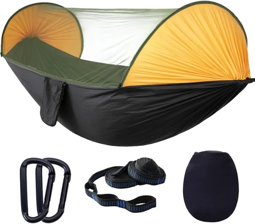 Hammock Double Automatic Quick-Opening Mosquito Net Hammock Camping Outdoor Sunshade Anti-Mosquito Hammock Tent Indoor Swing Hammock Outdoor(A)