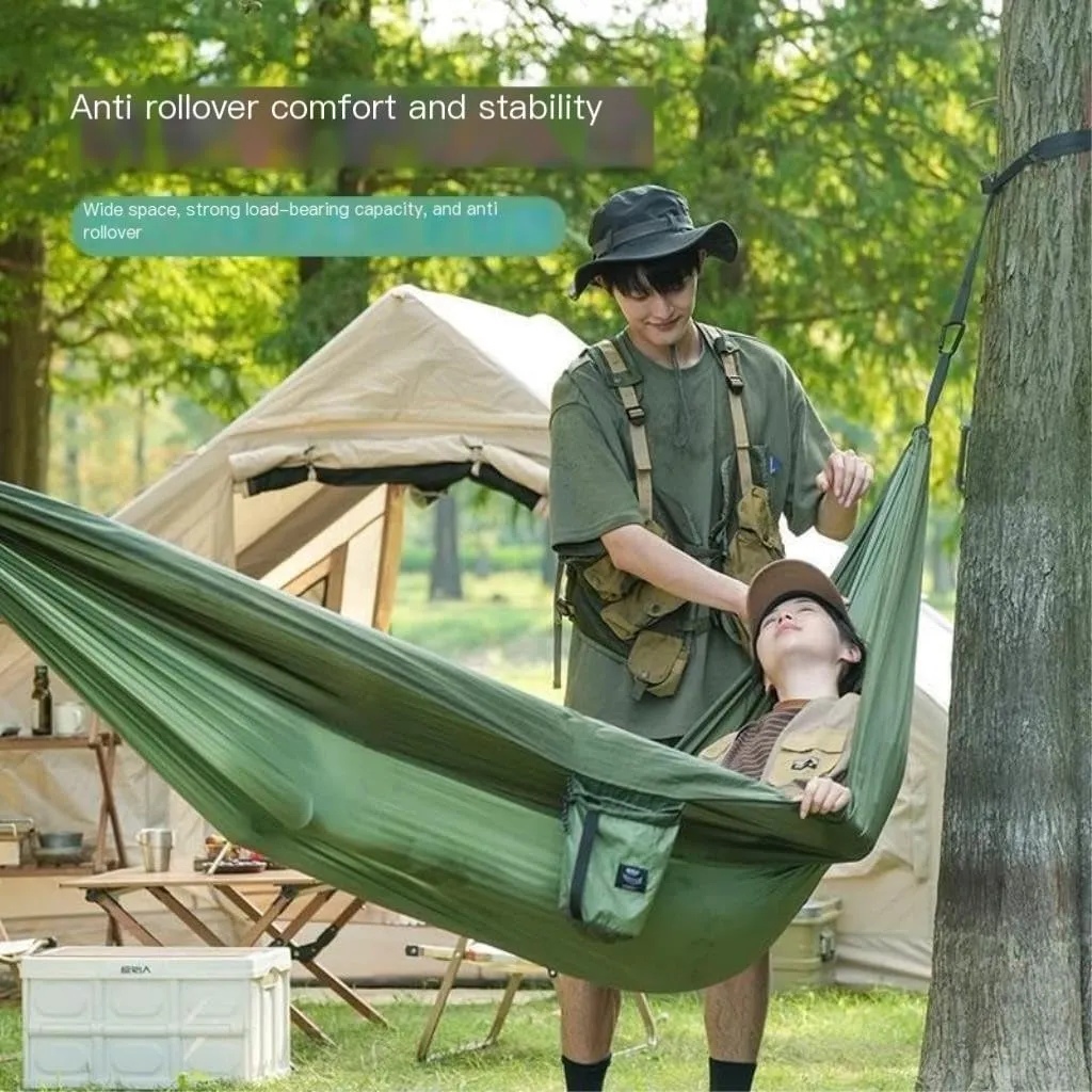 Hammock Double Camping Hammock Outdoor Swing Adult Indoor Student Dormitory Picnic Camp Single Anti-Rollover Hammock Hammock Outdoor(Green,Large)