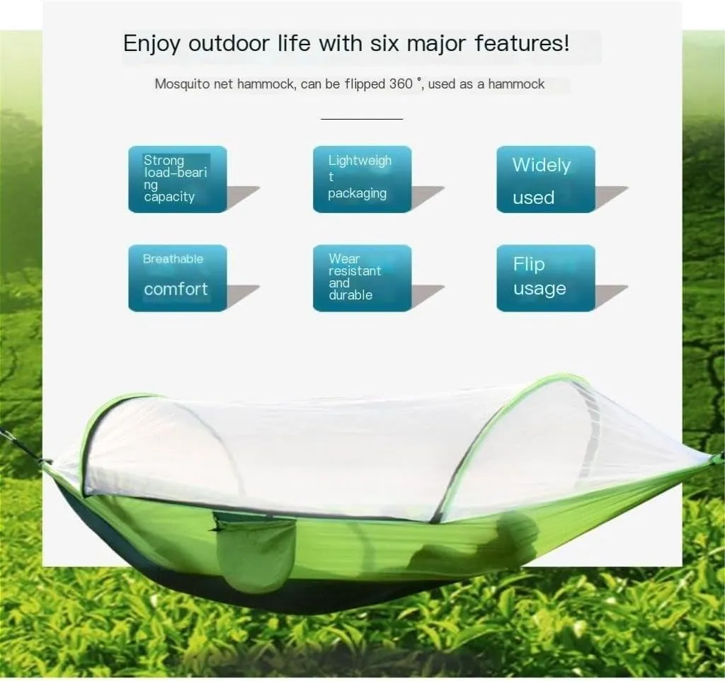 Hammock Double Fully Automatic Quick-Opening Mosquito Net Hammock Outdoor Single Double Camping Mosquito Net Hammock Hammock Outdoor(Blue)