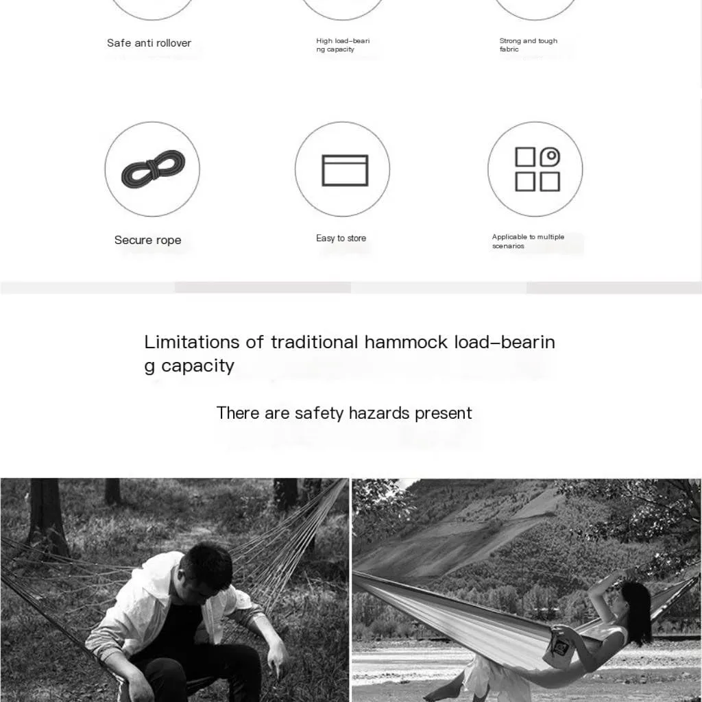 Hammock Double Hammock Outdoor Home Double Hanging Chair Dormitory Bedroom Camping Picnic Camping Load-Bearing Fixed Hammock Outdoor