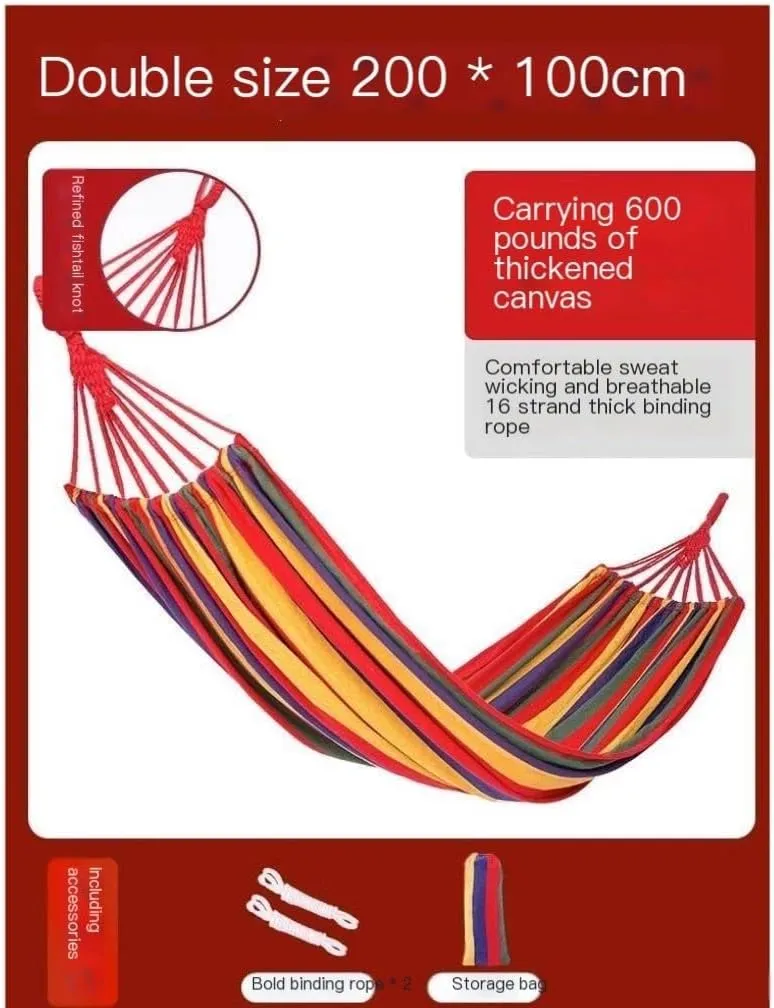 Hammock Double Hammock Outdoor Swing Outdoor Picnic Beach Indoor Anti-Rollover Dormitory Adult Hanging Chair Hanging Basket Hammock Outdoor(Red,Small)