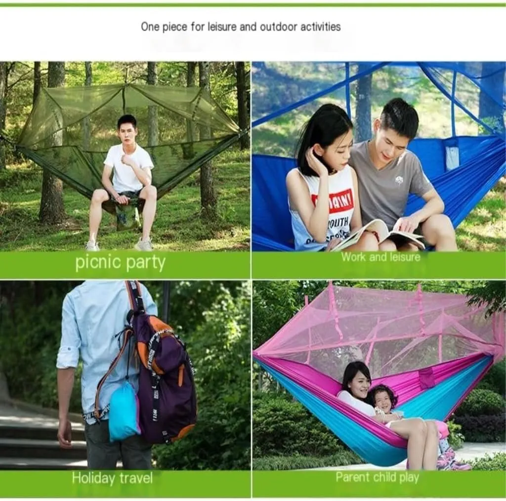 Hammock Double Mosquito Net Hammock Double Outdoor Anti-Mosquito Parachute Cloth Swing Outdoor Sleeping Hanging Tree Camping Hammock Outdoor(A)