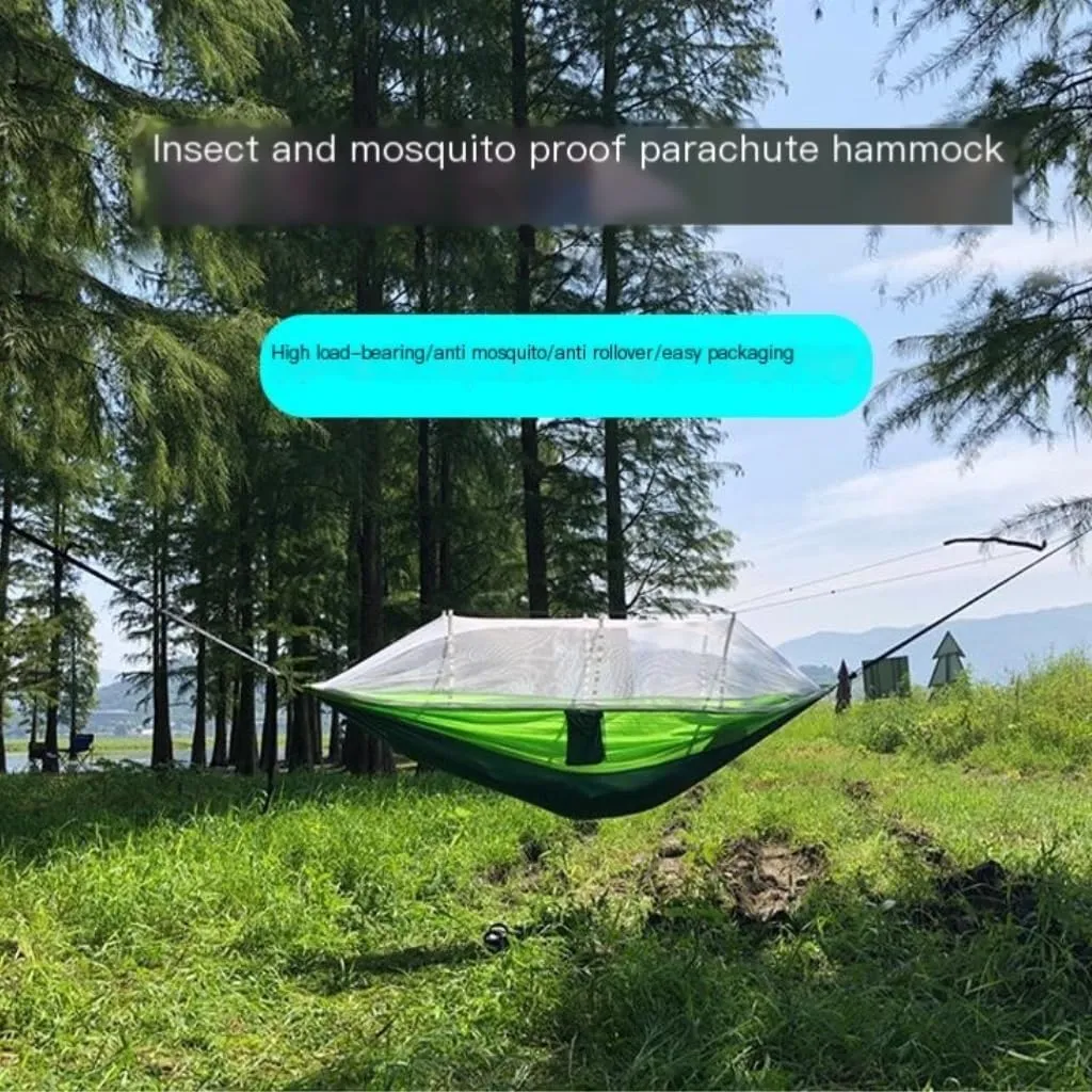 Hammock Double Outdoor Anti-Mosquito Hammock Automatic Quick Opening with Mosquito Net Parachute Cloth Single Double Hammock Outdoor(Blue,A)