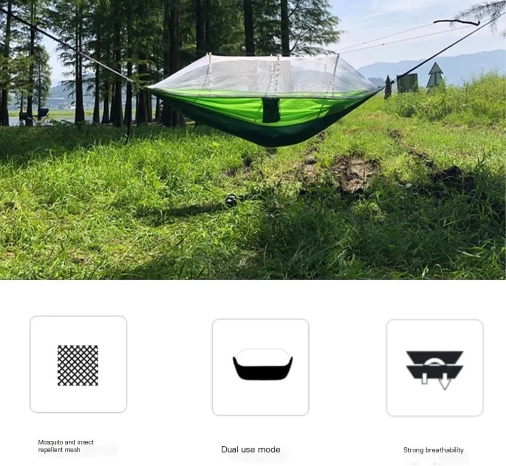 Hammock Double Outdoor Anti-Mosquito Hammock Automatic Quick Opening with Mosquito Net Parachute Cloth Single Double Hammock Outdoor(Blue,A)
