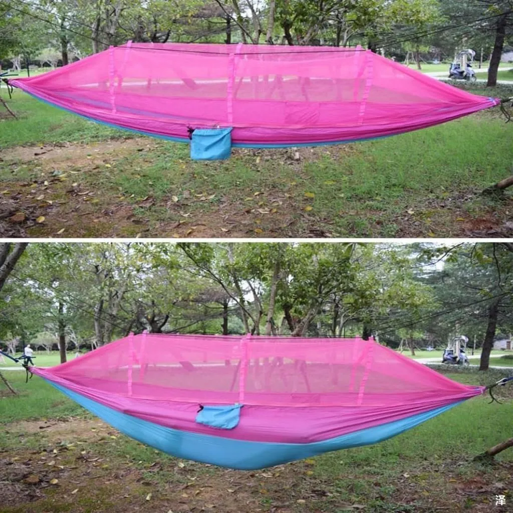 Hammock Double Outdoor Camping Mosquito Net Hammock Nylon Parachute Cloth Hammock with Mosquito Net Outdoor Swing Hammock Hammock Outdoor(E)