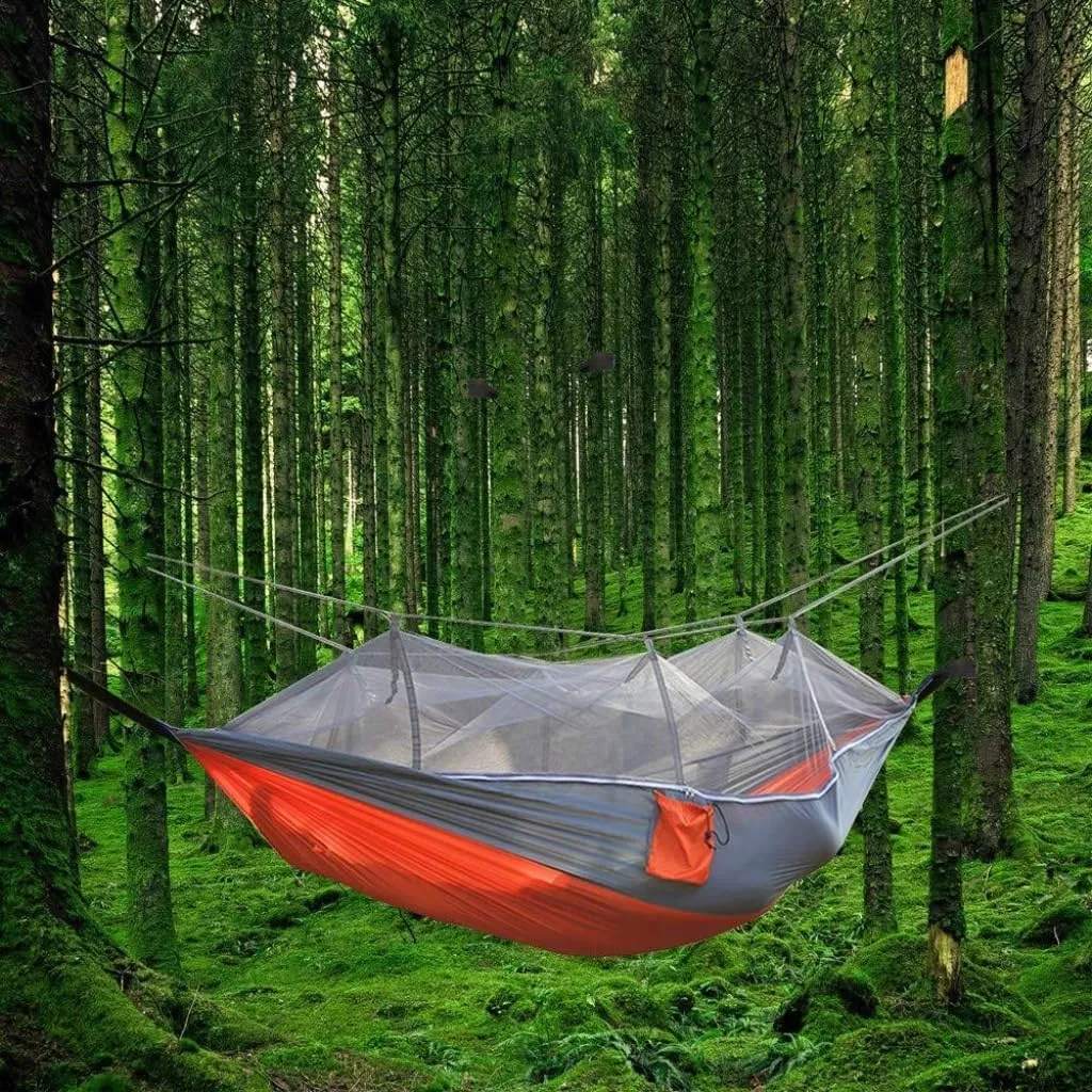 Hammock Double Outdoor Camping Mosquito Net Hammock Nylon Parachute Cloth Hammock with Mosquito Net Outdoor Swing Hammock Hammock Outdoor(E)